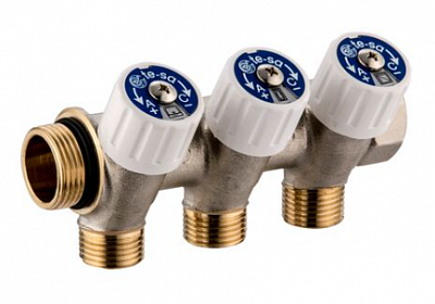 1135957 USYSTEMS коллектор SH 1" с вентилями НР/ВР 3x3/4"НР Евроконус, ц/ц 50мм '3И
